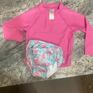 i play. Pink Rashguard and Flamingo Swim Diaper Set